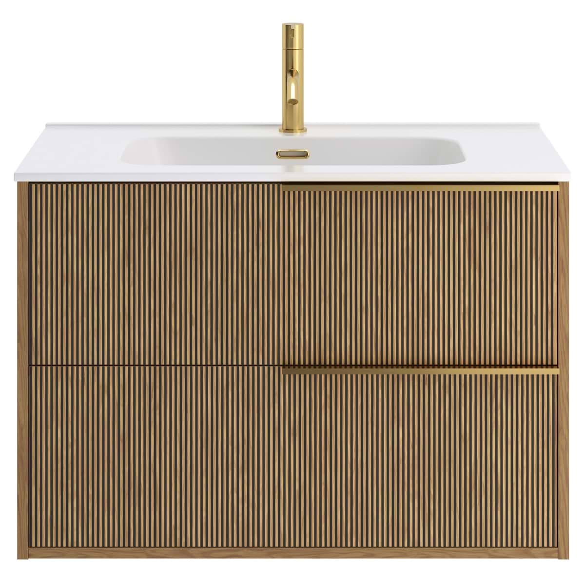 Soho Studio Kora Art Faux Fluted 32" Single Vanity with Integrated White Ceramic Top & Gold Handles White and Gold