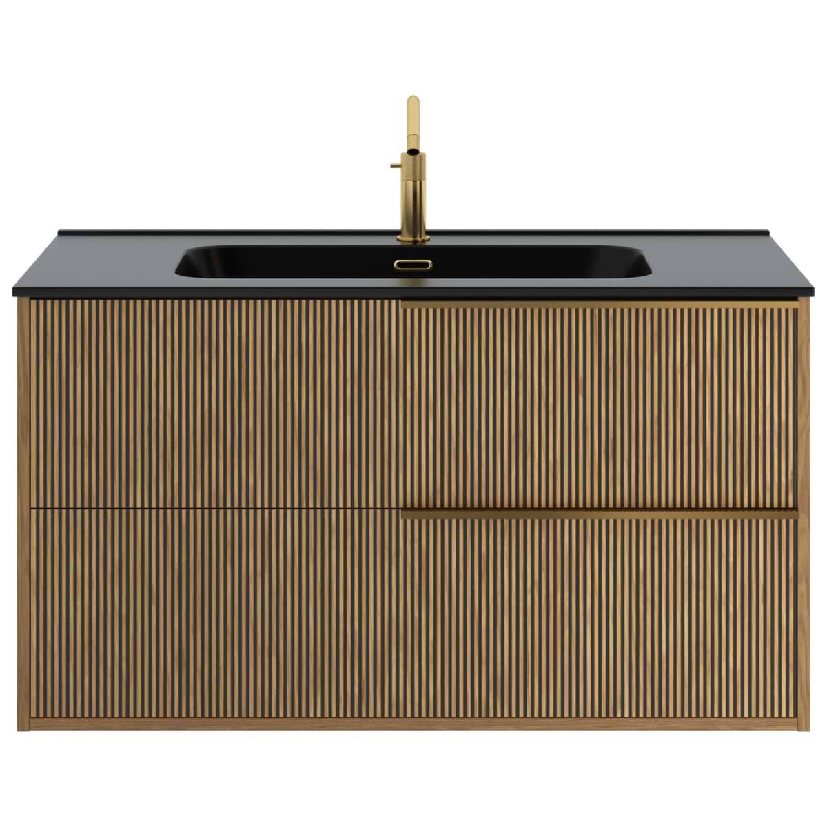 Soho Studio Kora Art Faux Fluted 40" Single Vanity with Integrated Black Ceramic Top & Gold Handles Black and Gold