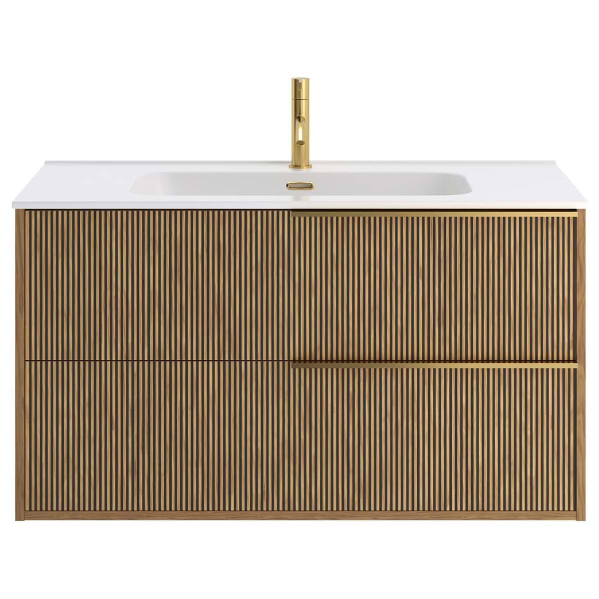 Soho Studio Kora Art Faux Fluted 40" Single Vanity with Integrated White Ceramic Top & Gold Handles White and Gold