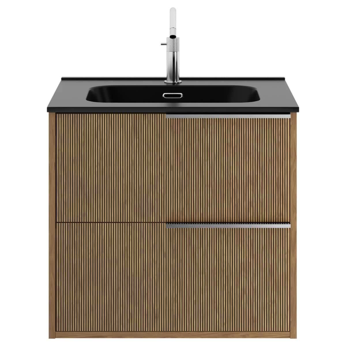 Soho Studio Kora Art Faux Fluted 24" Single Vanity with Integrated Black Ceramic Top & Silver Handles Black and Silver