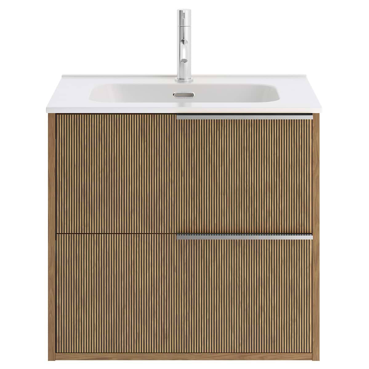 Soho Studio Kora Art Faux Fluted 24" Single Vanity with Integrated White Ceramic Top & Silver Handles White and Silver