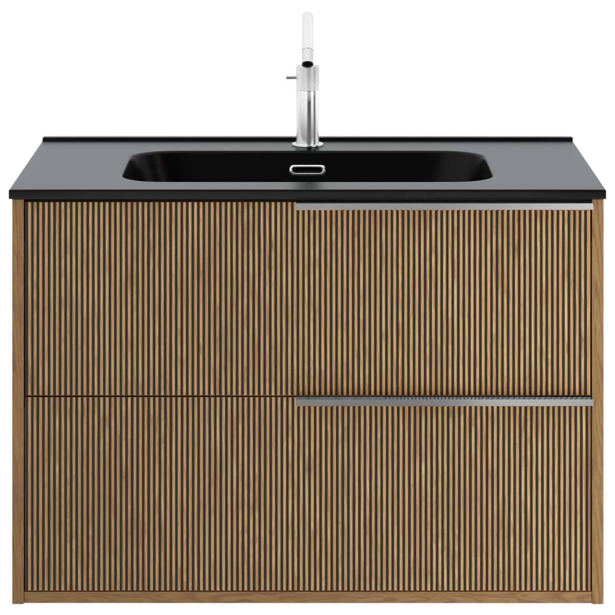 Soho Studio Kora Art Faux Fluted 32" Single Vanity with Integrated Black Ceramic Top & Silver Handles Black and Silver