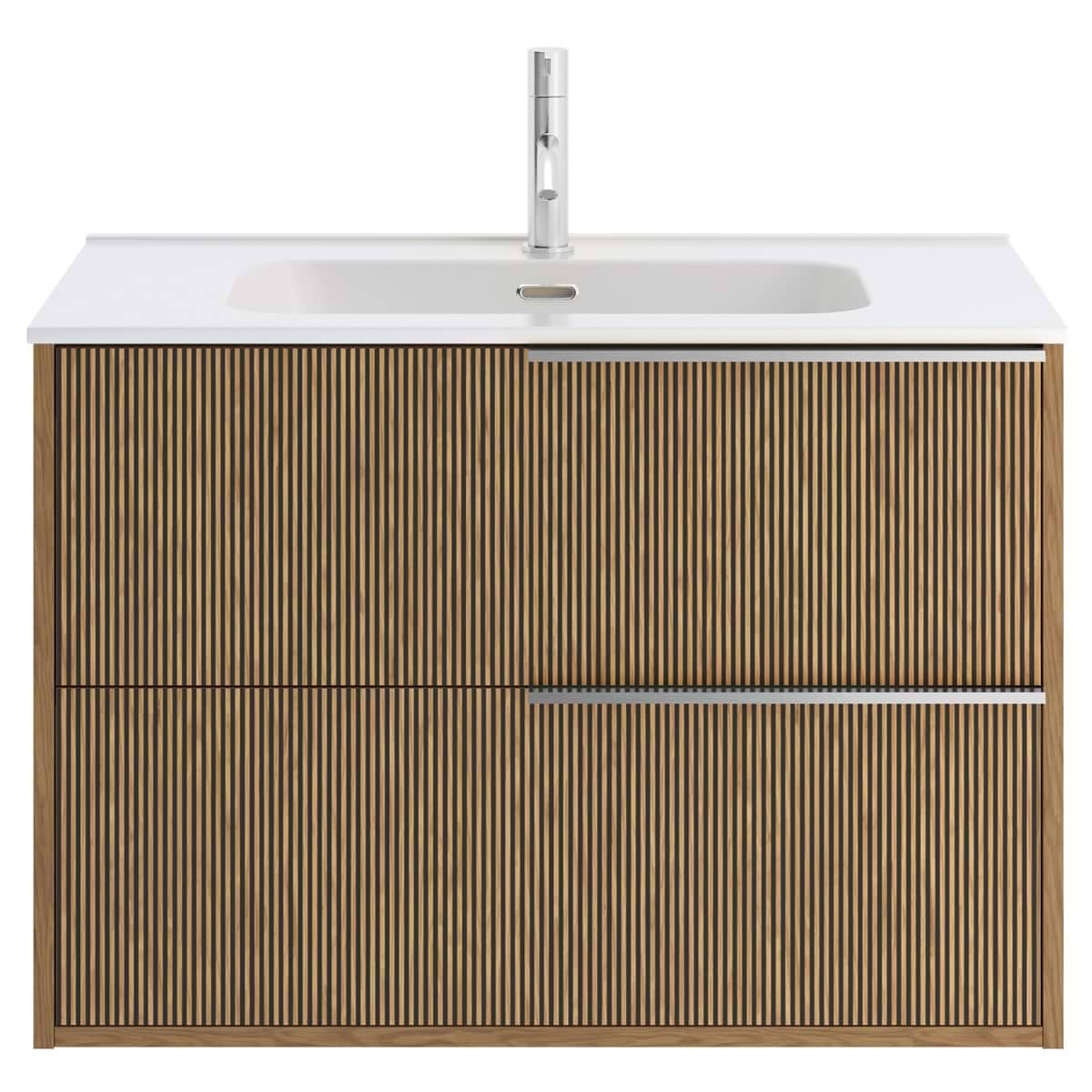 Soho Studio Kora Art Faux Fluted 32" Single Vanity with Integrated White Ceramic Top & Silver Handles White and Silver