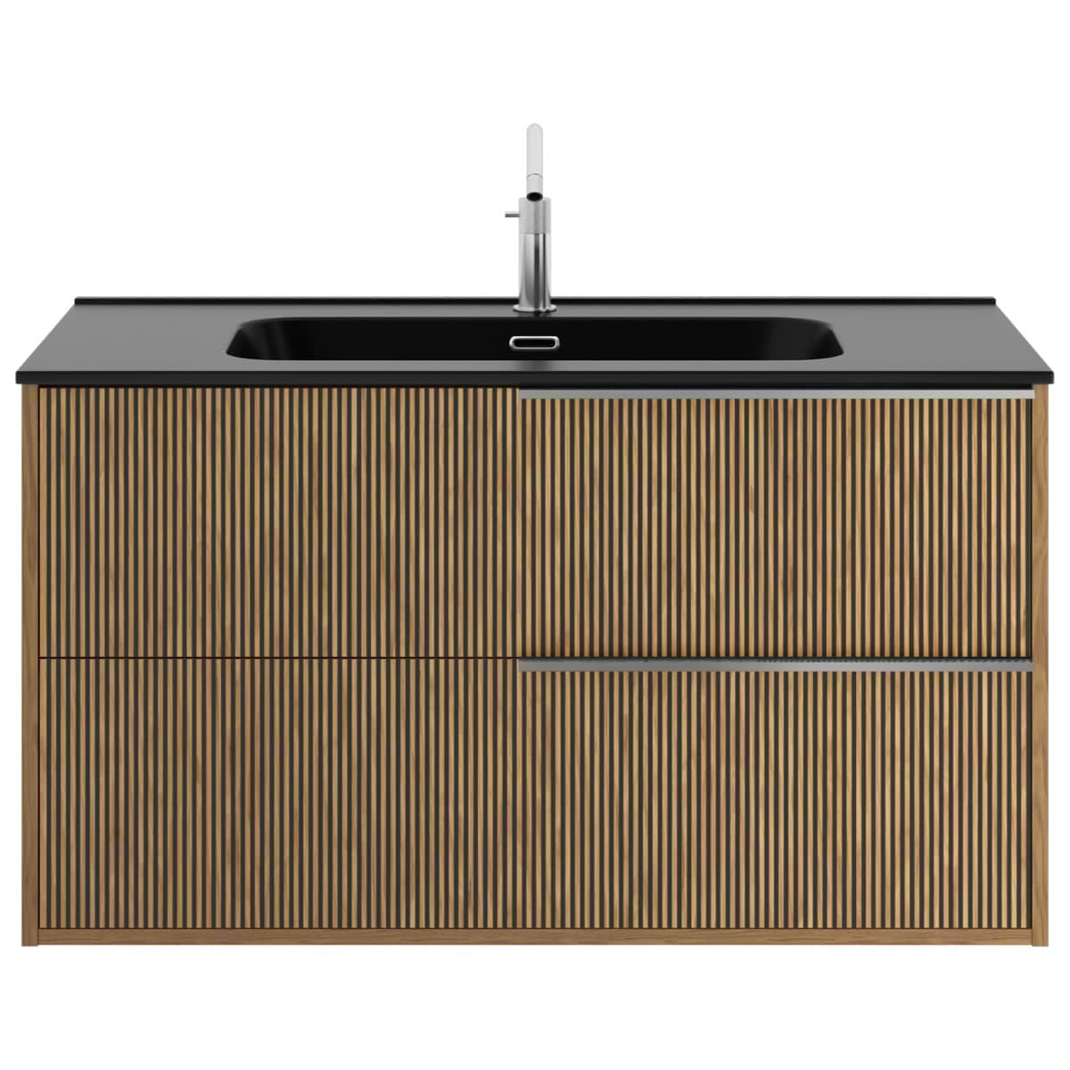 Soho Studio Kora Art Faux Fluted 40" Single Vanity with Integrated Black Ceramic Top & Silver Handles Black and Silver