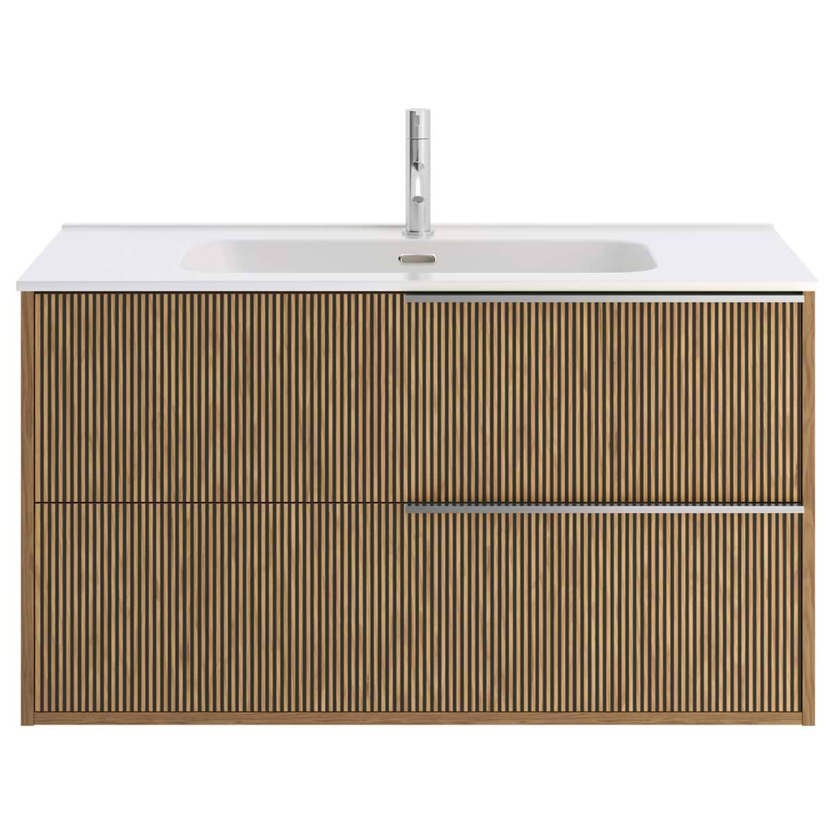 Soho Studio Kora Art Faux Fluted 40" Single Vanity with Integrated White Ceramic Top & Silver Handles White and Silver
