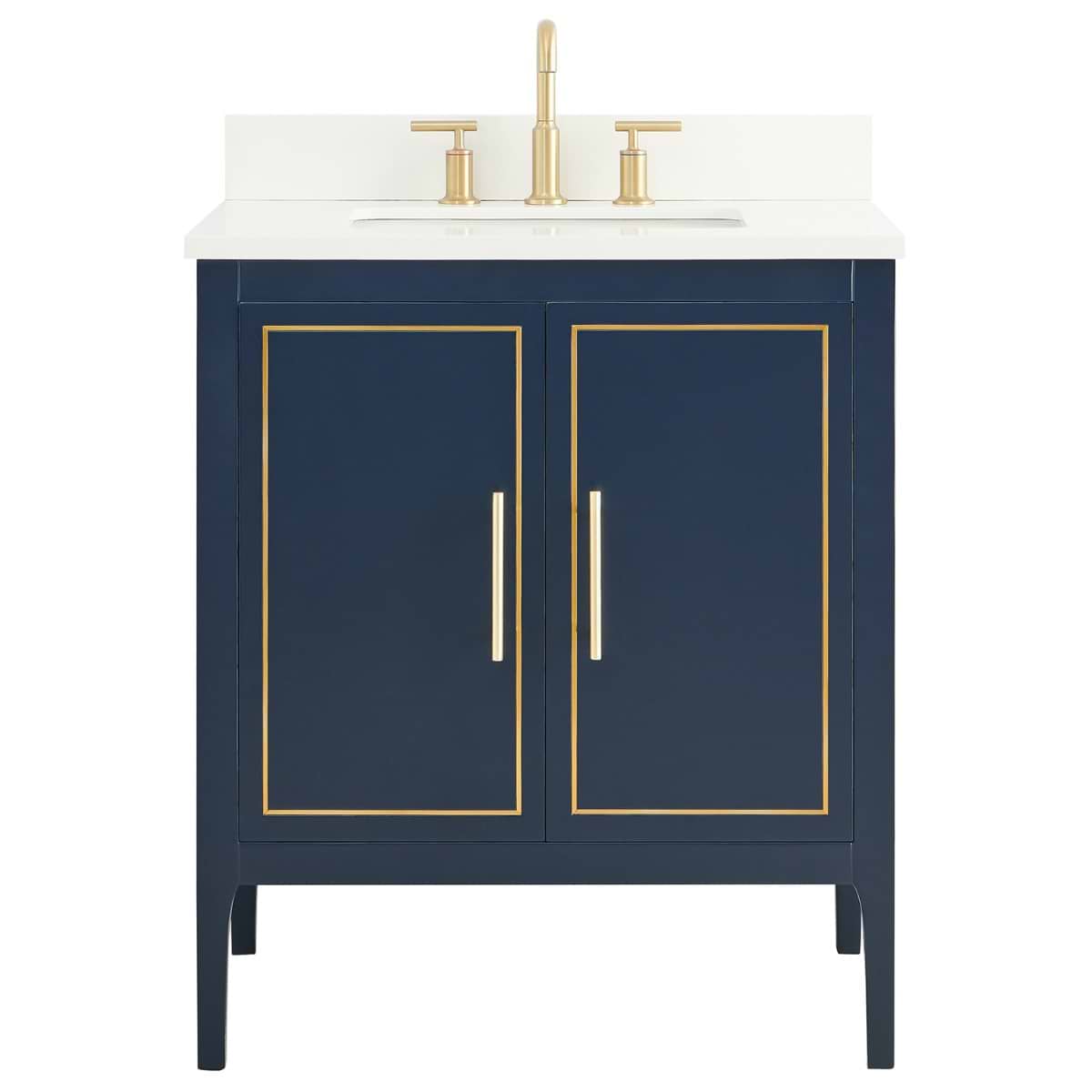 Soho Studio Province Navy and Gold 30" Single Vanity with Pure White Quartz Top Navy and Gold
