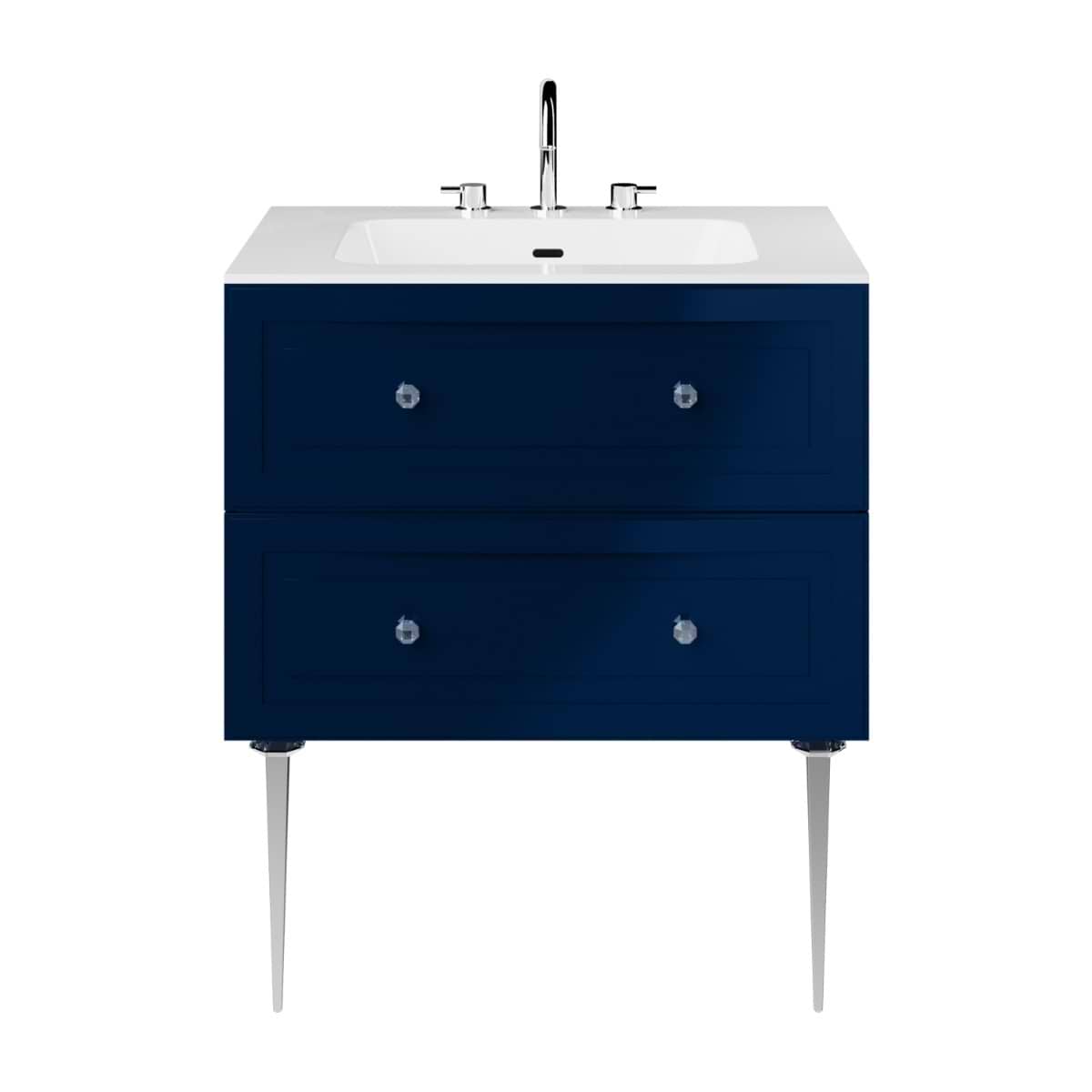Soho Studio Alma Blue 30" Single Vanity w/ Chrome Legs & Knobs with Integrated White Solid Surface Top Blue