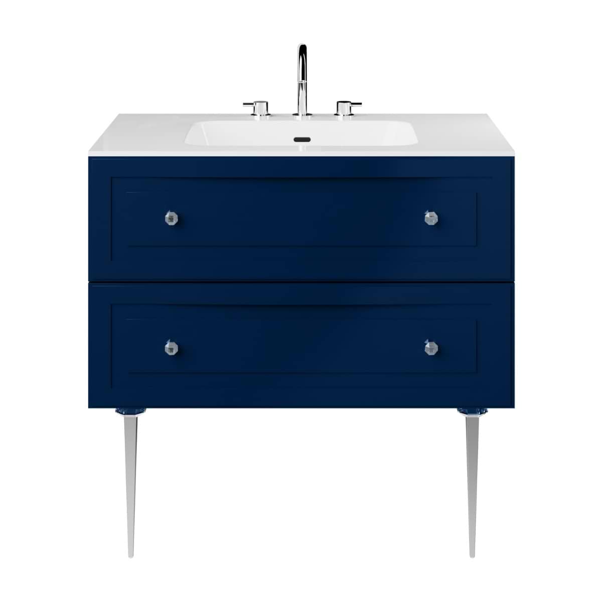 Soho Studio Alma Blue 36" Single Vanity w/ Chrome Legs & Knobs with Integrated White Solid Surface Top Blue