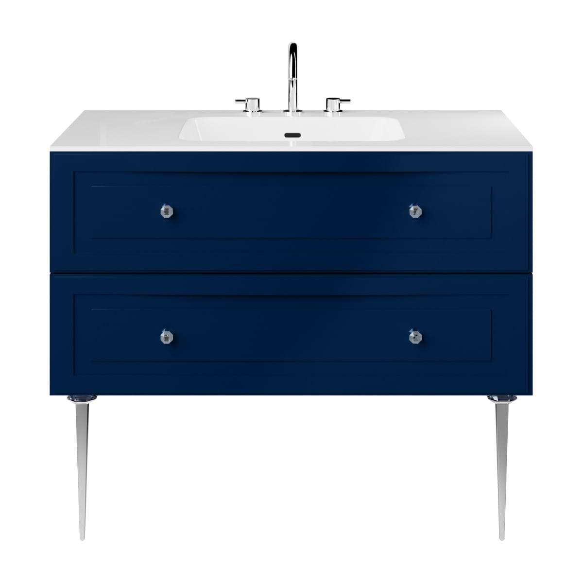 Soho Studio Alma Blue 42" Single Vanity w/ Chrome Legs & Knobs with Integrated White Solid Surface Top Blue