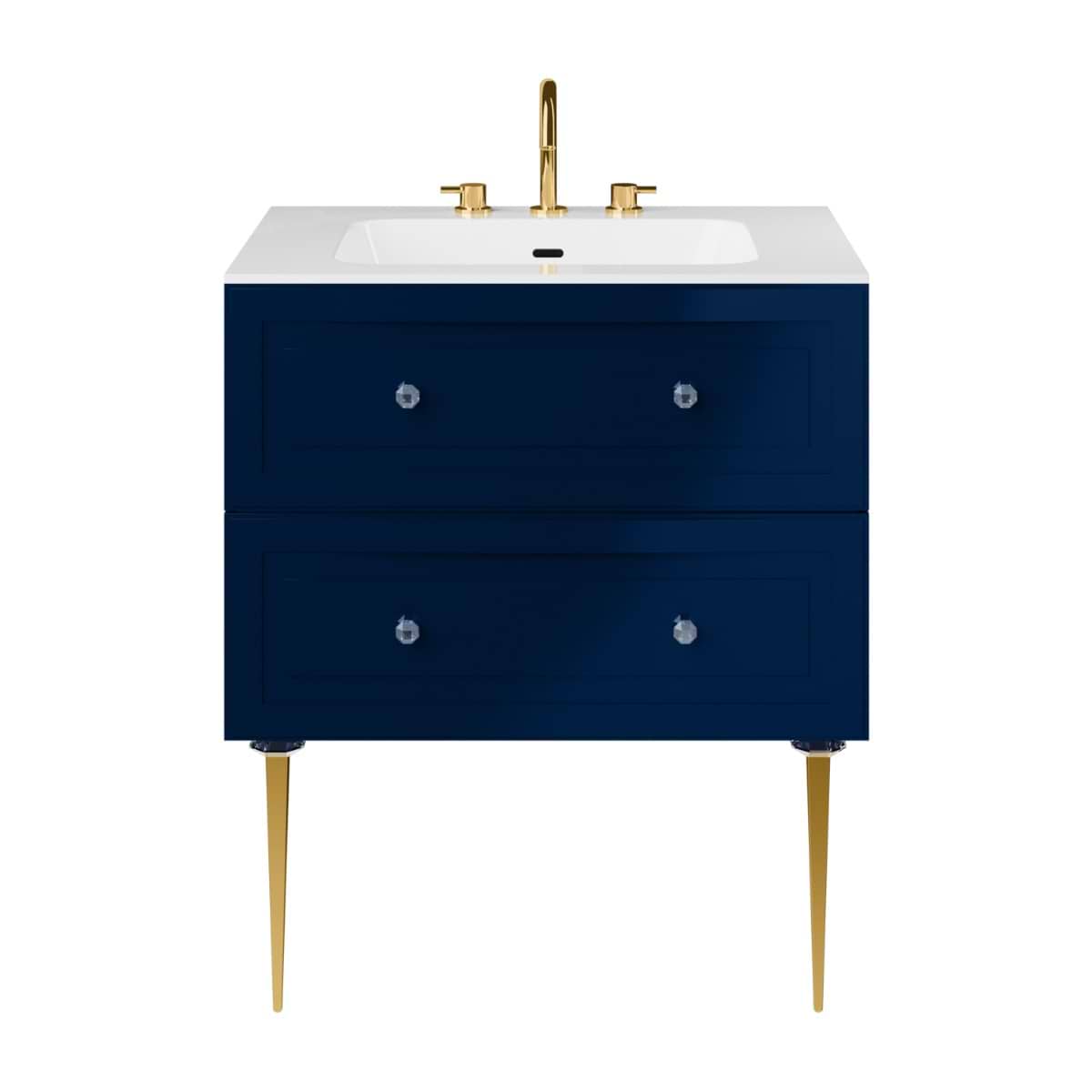 Soho Studio Alma Blue 30" Single Vanity w/ Gold Legs & Knobs with Integrated White Solid Surface Top Blue