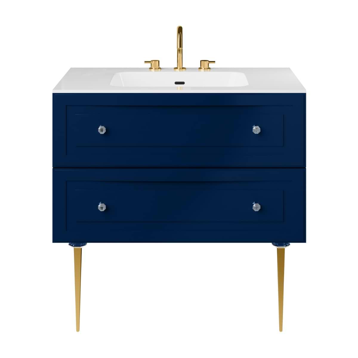 Soho Studio Alma Blue 36" Single Vanity w/ Gold Legs & Knobs with Integrated White Solid Surface Top Blue