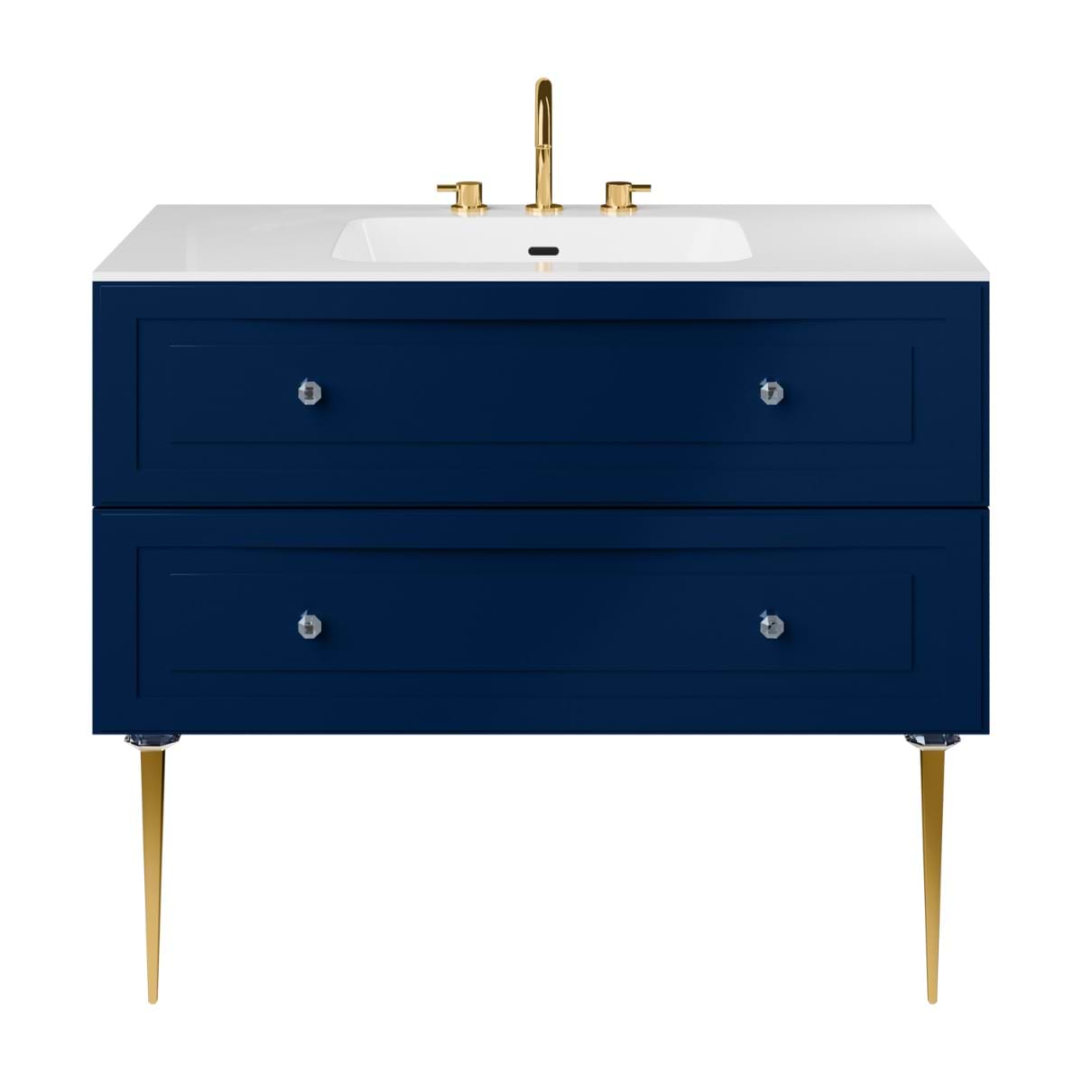 Soho Studio Alma Blue 42" Single Vanity w/ Gold Legs & Knobs with Integrated White Solid Surface Top Blue