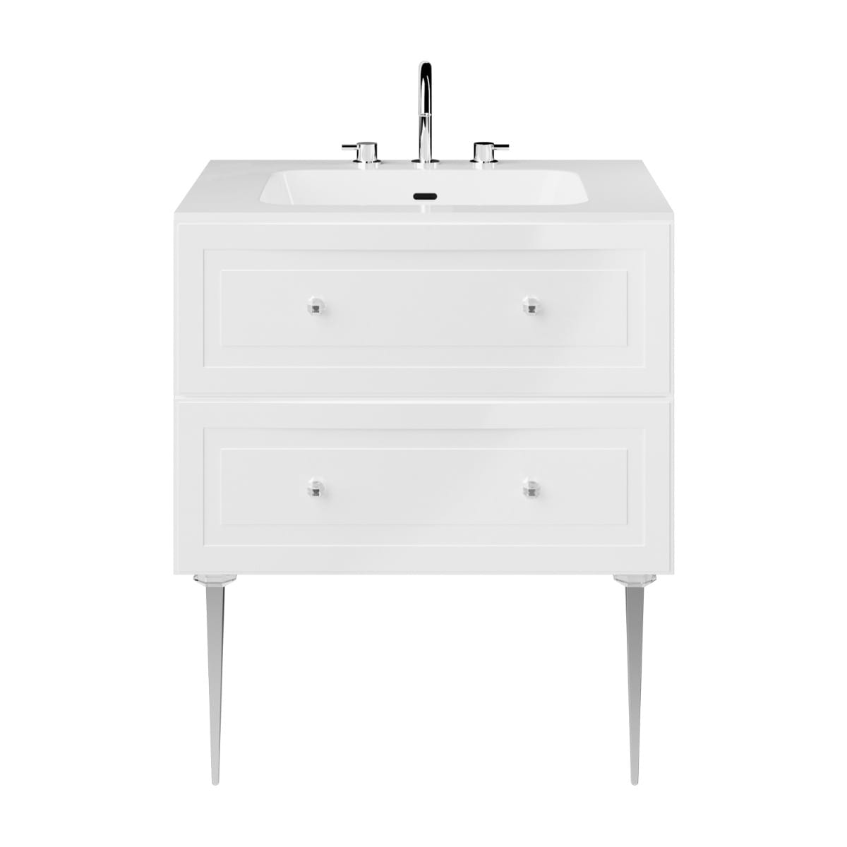 Soho Studio Alma White 30" Single Vanity w/ Chrome Legs & Knobs and Integrated White Solid Surface Top White