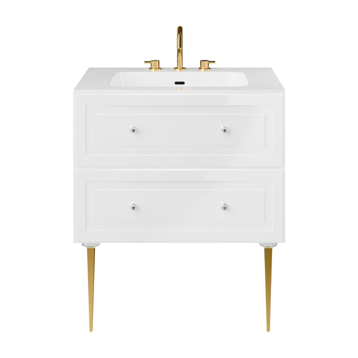 Soho Studio Alma White 30" Single Vanity w/ Gold Legs & Knobs and Integrated White Solid Surface Top White