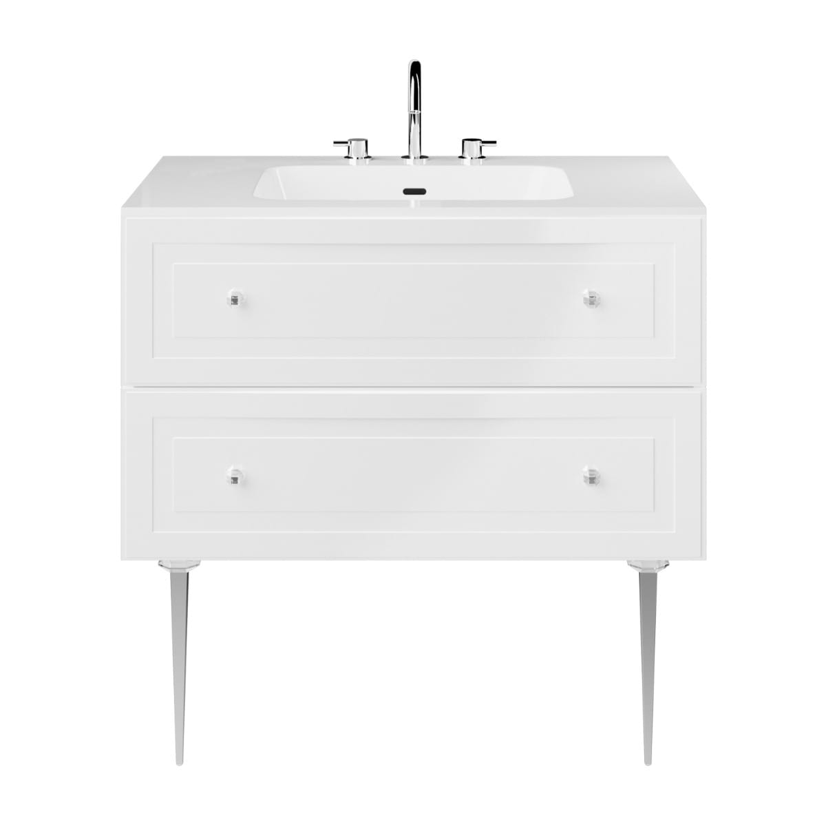 Soho Studio Alma White 36" Single Vanity w/ Chrome Legs & Knobs with Integrated White Solid Surface Top White