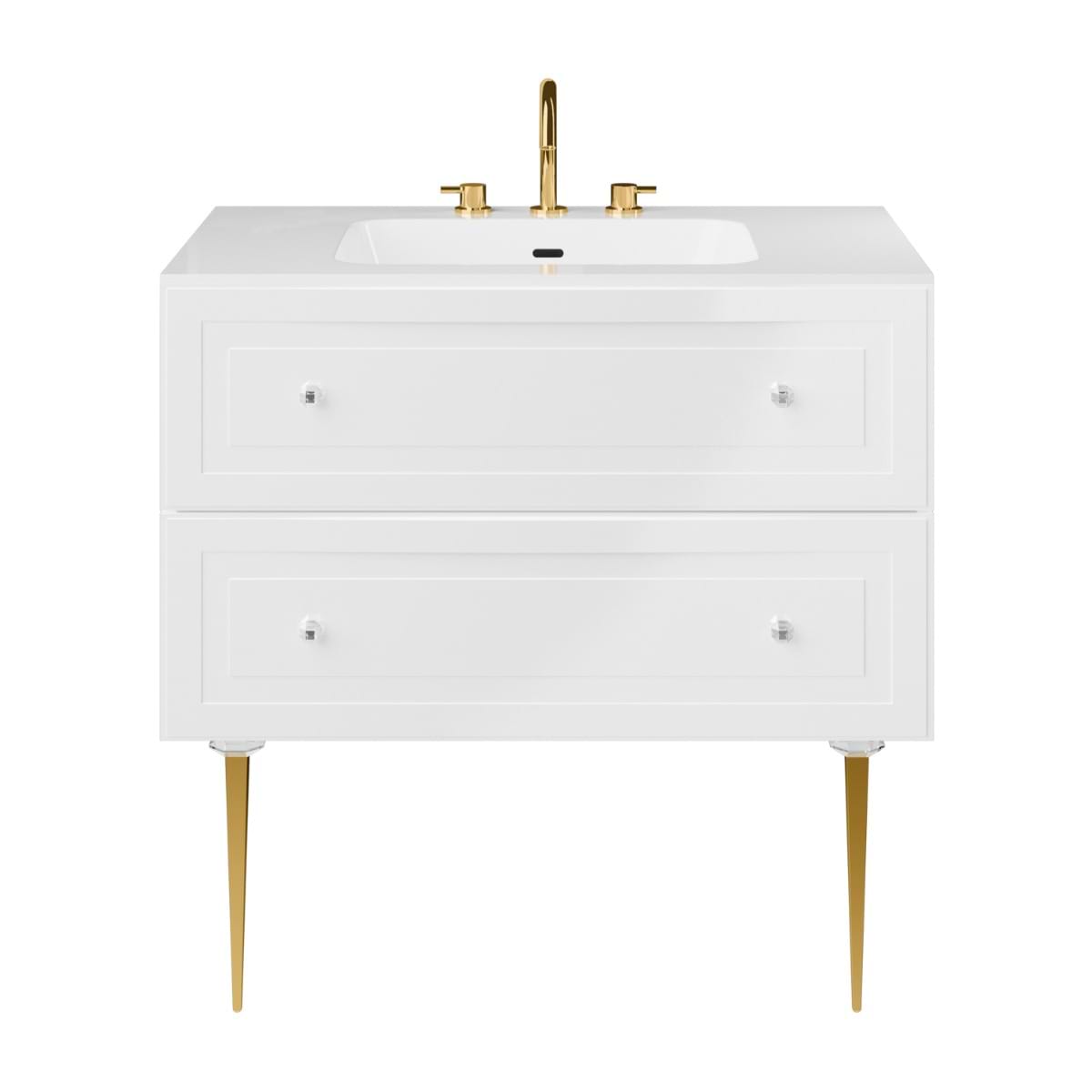 Soho Studio Alma White 36" Single Vanity w/ Gold Legs & Knobs with Integrated White Solid Surface Top White