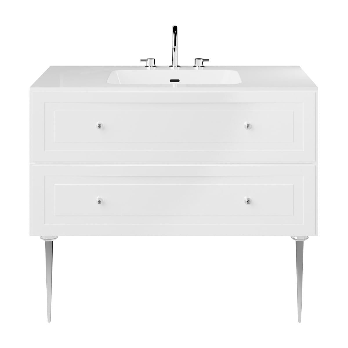 Soho Studio Alma White 42" Single Vanity w/ Chrome Legs & Knobs with Integrated White Solid Surface Top White