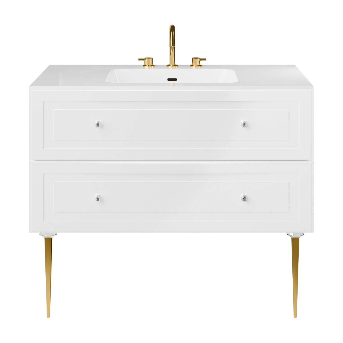 Soho Studio Alma White 42" Single Vanity w/ Gold Legs & Knobs with Integrated White Solid Surface Top White