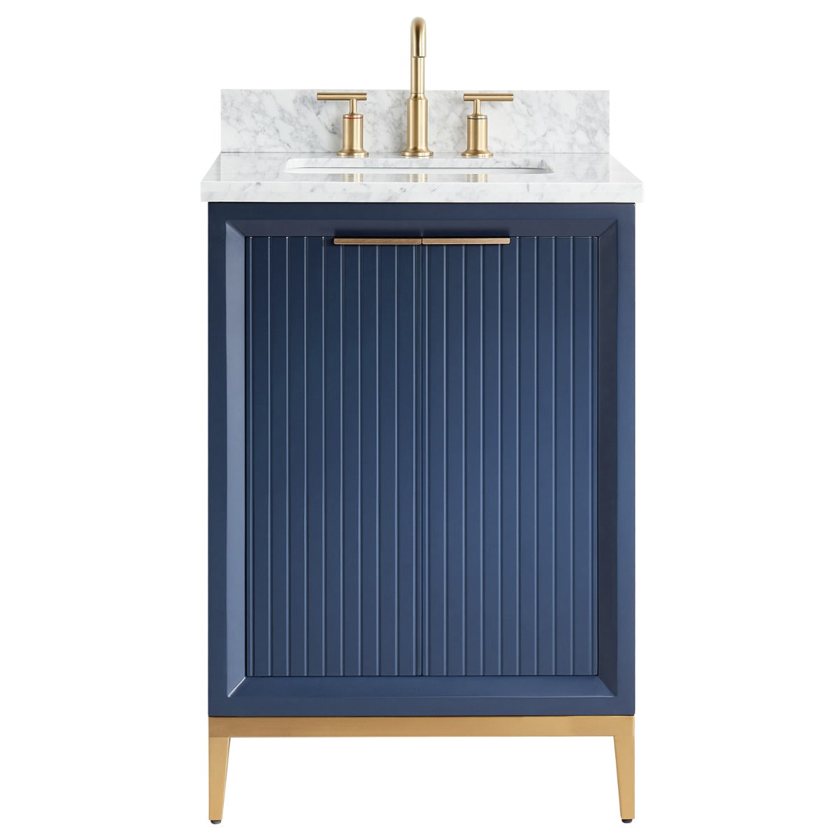 Soho Studio Bungalow Navy and Gold 24" Single Vanity with Carrara Marble Top Navy and Gold