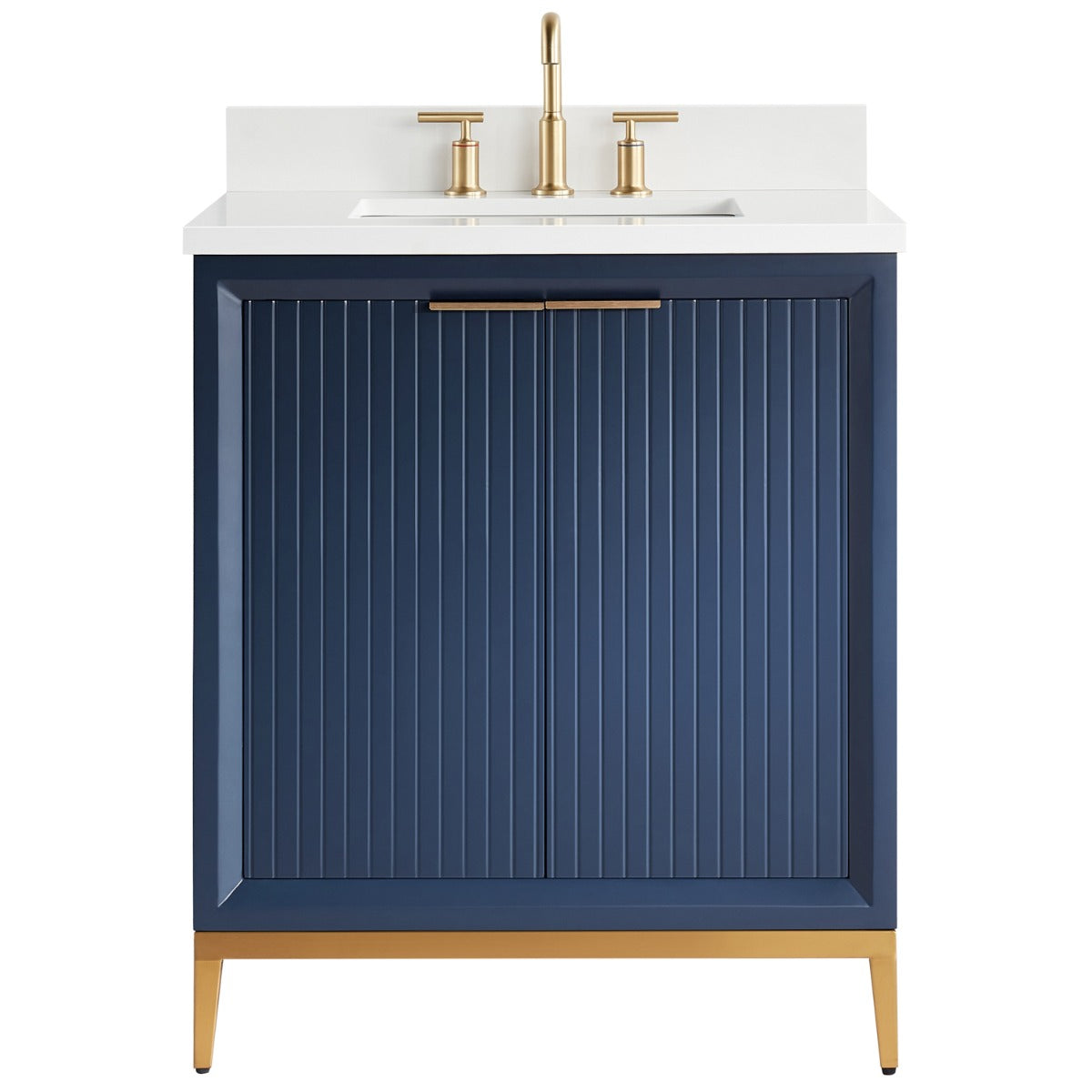 Soho Studio Bungalow Navy and Gold 30" Single Vanity with Pure White Quartz Top Navy and Gold
