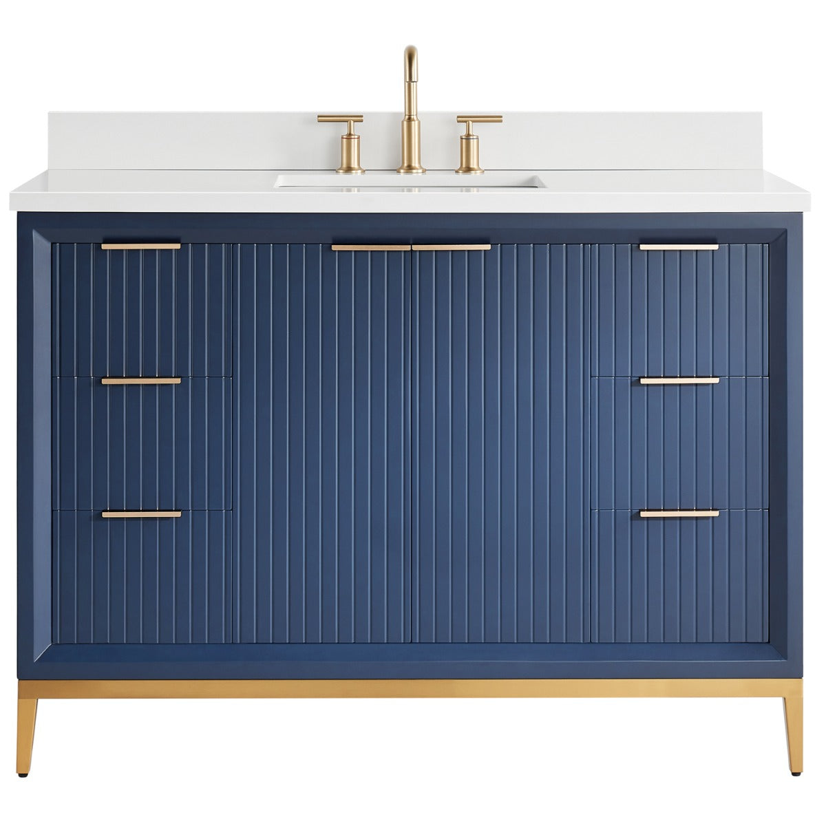 Soho Studio Bungalow Navy and Gold 48" Single Vanity with Pure White Quartz Top Navy and Gold