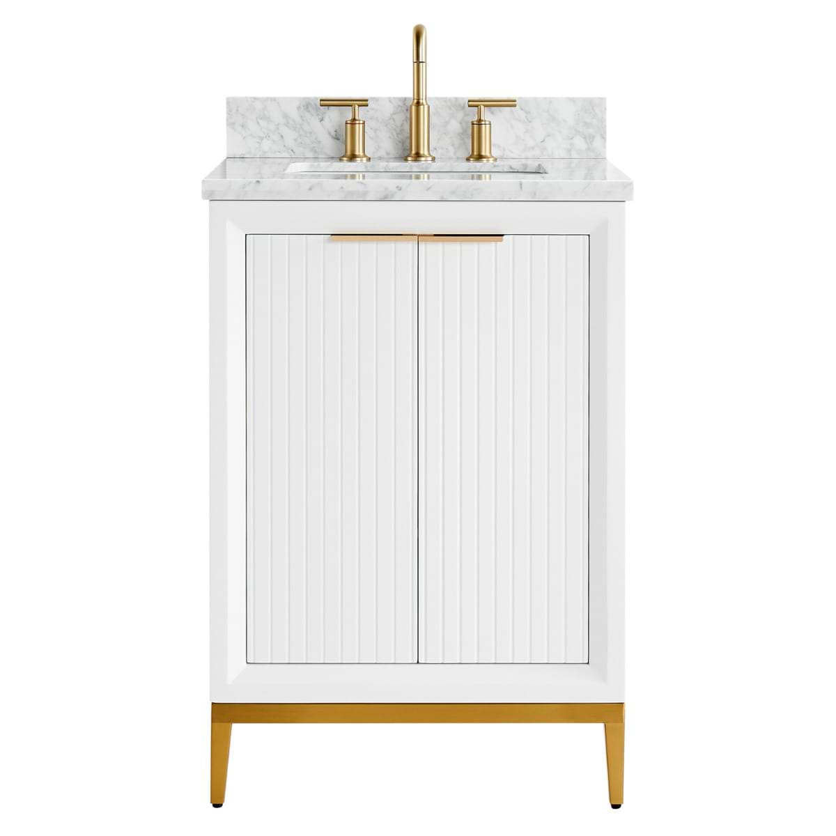 Soho Studio Bungalow White and Gold 24" Single Vanity with Carrara Marble Top White and Gold