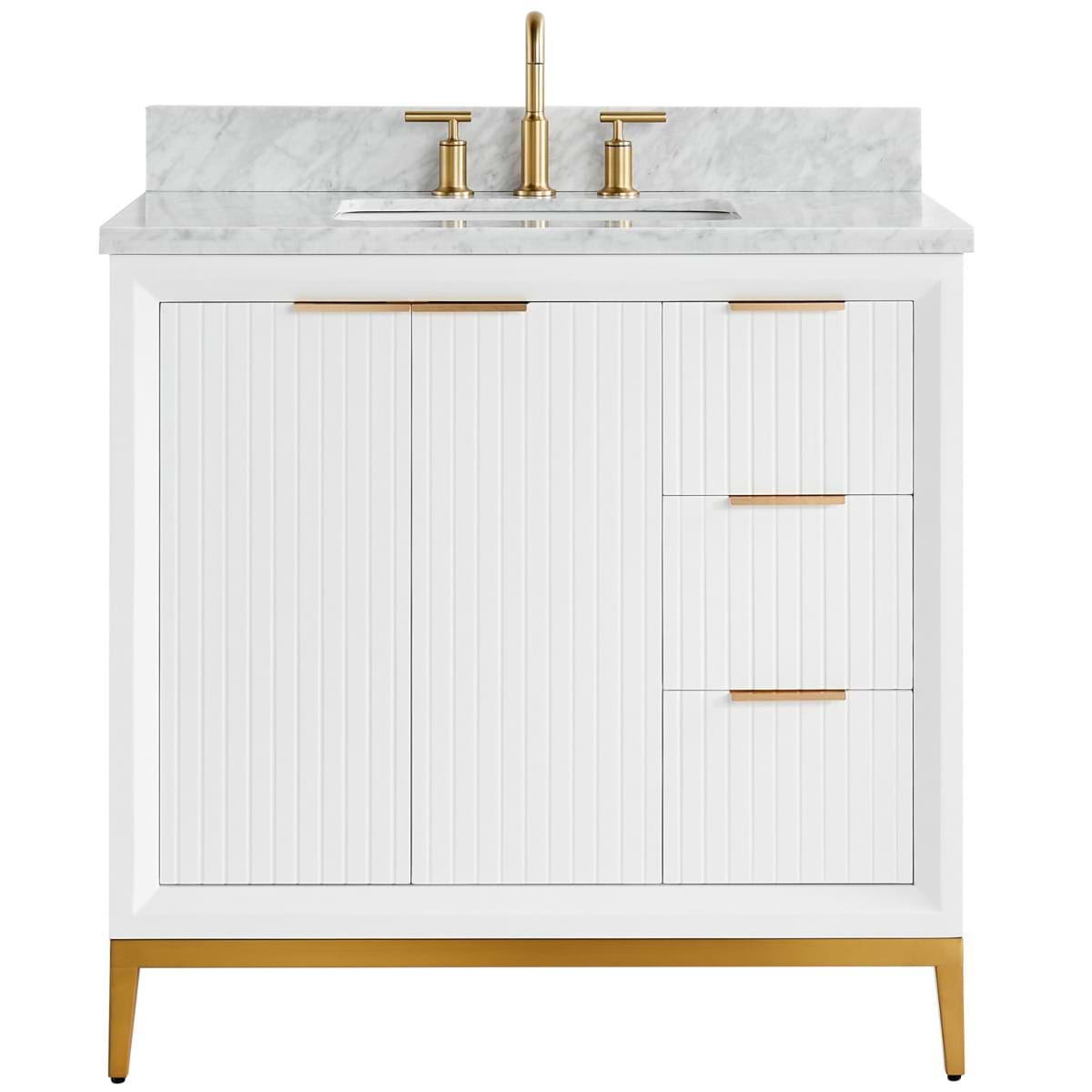 Soho Studio Bungalow White and Gold 36" Single Vanity with Carrara Marble Top White and Gold