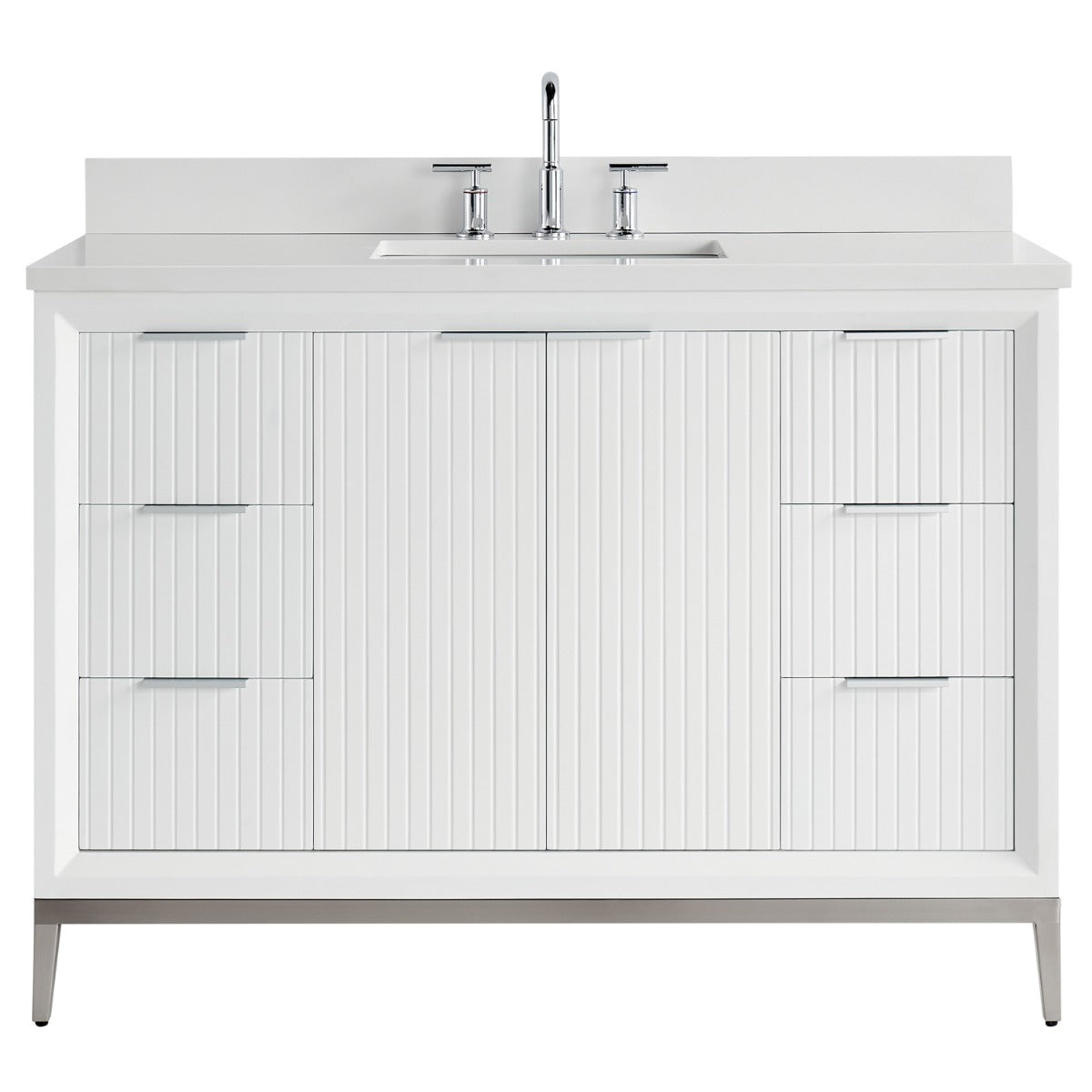 Soho Studio Bungalow White and Silver 48" Single Vanity with Pure White Quartz Top White and Silver