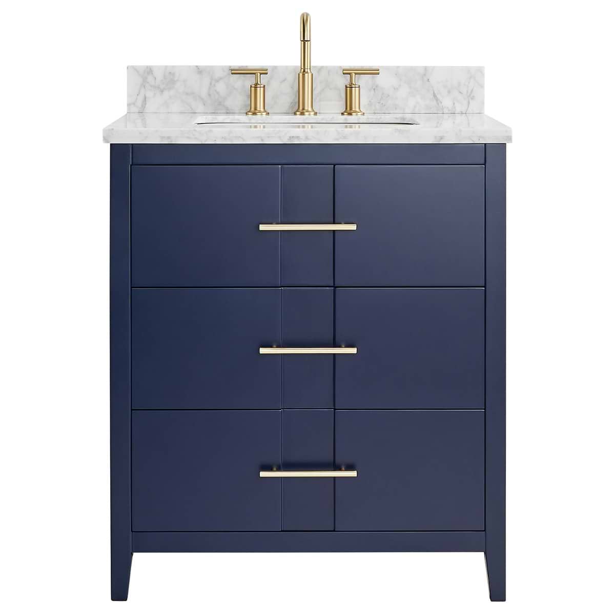 Soho Studio Iconic Navy and Gold 30" Single Vanity with Carrara Marble Top Navy and Gold