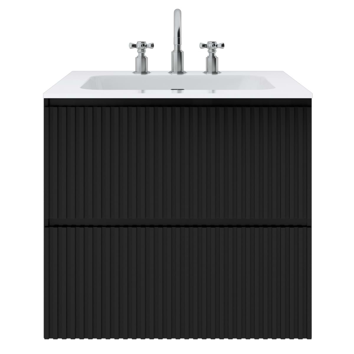 Soho Studio Linear Black 24" Single Vanity with Integrated White Solid Surface Top Black