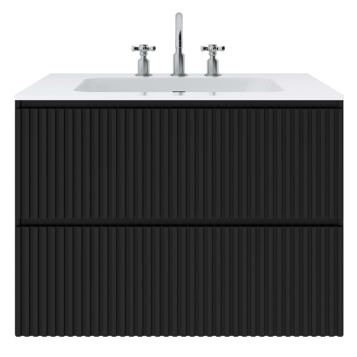 Soho Studio Linear Black 30" Single Vanity with Integrated White Solid Surface Top Black