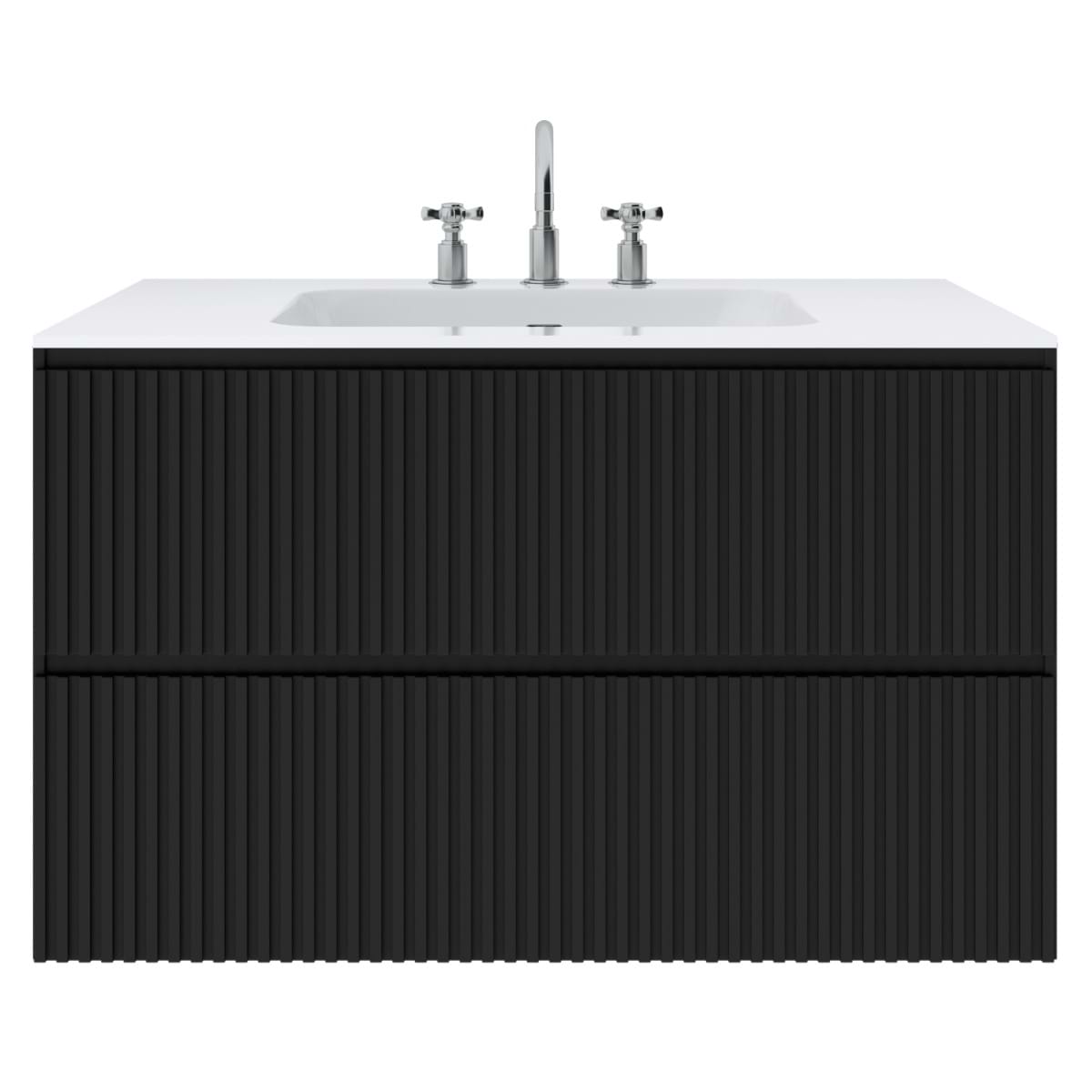 Soho Studio Linear Black 36" Single Vanity with Integrated White Solid Surface Top Black