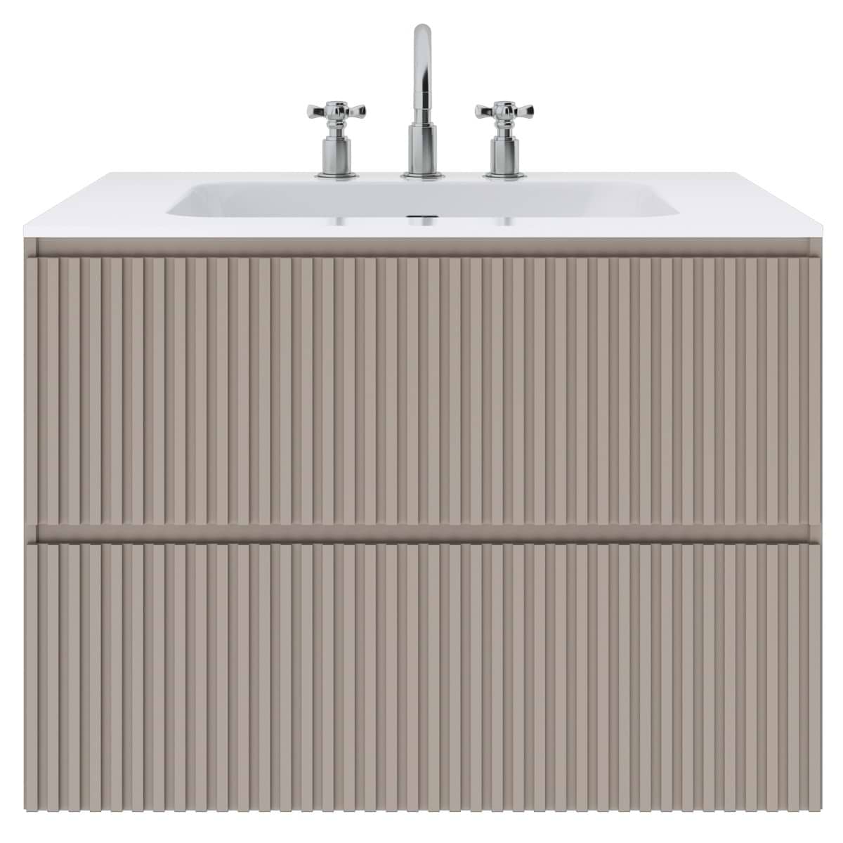 Soho Studio Linear Taupe 30" Single Vanity with Integrated White Solid Surface Top Taupe