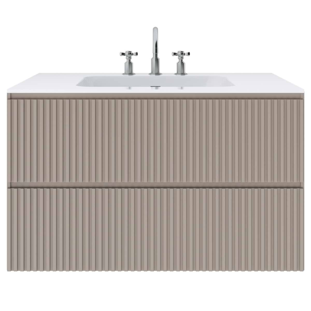 Soho Studio Linear Taupe 36" Single Vanity with Integrated White Solid Surface Top Taupe