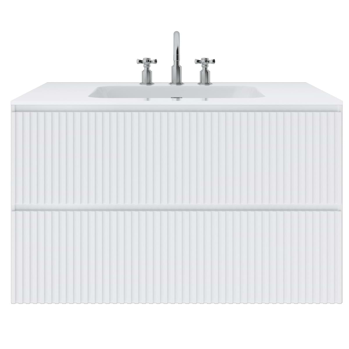 Soho Studio Linear White 36" Single Vanity with Integrated White Solid Surface Top White