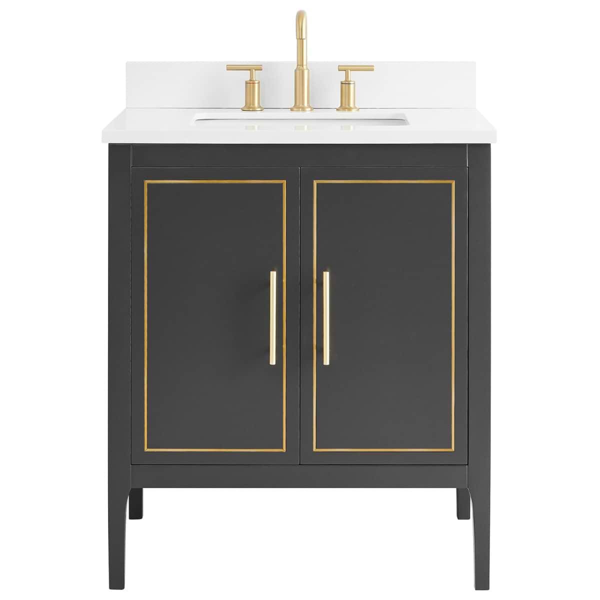 Soho Studio Province Charcoal and Gold 30" Single Vanity with Pure White Quartz Top Charcoal and Gold