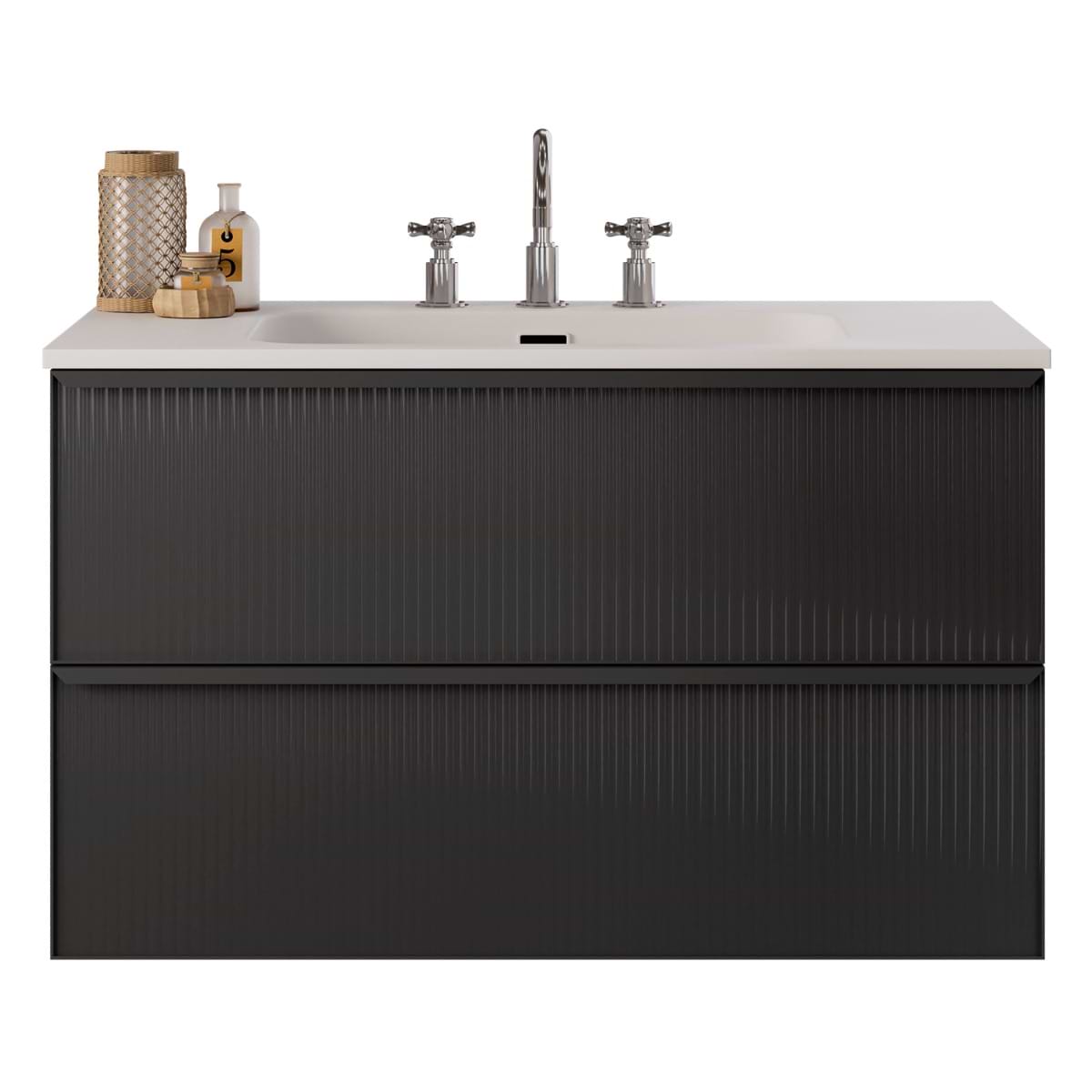 Soho Studio Astor Black 36" Single Vanity with Integrated White Solid SurfaceTop Black