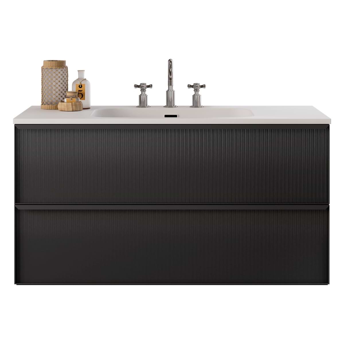 Soho Studio Astor Black 42" Single Vanity with Integrated White Solid SurfaceTop Black