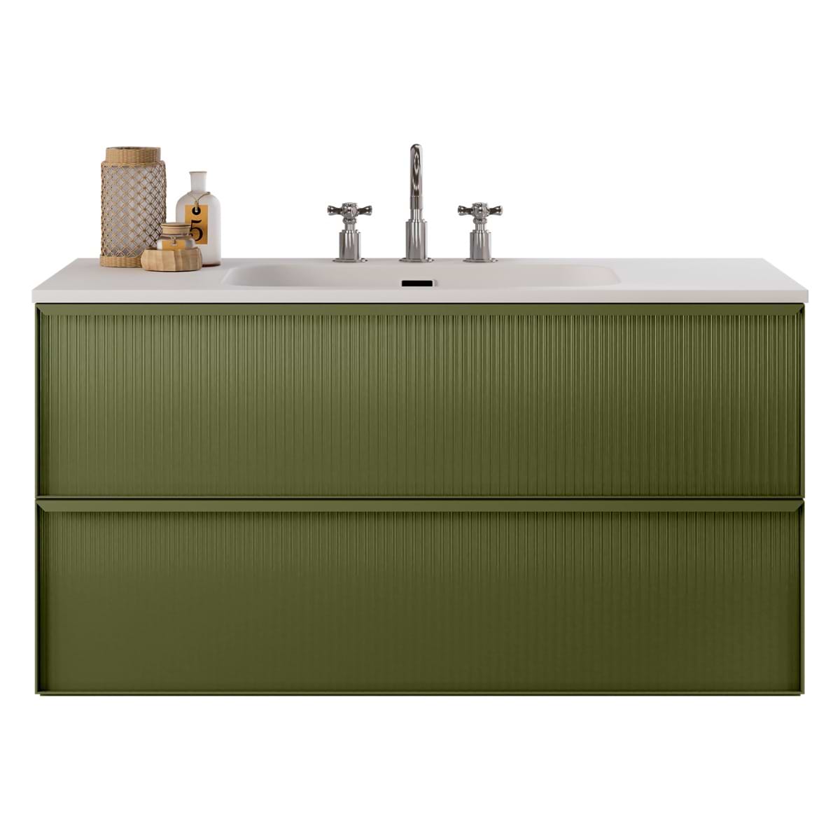 Soho Studio Astor Olive 42" Single Vanity with Integrated White Solid SurfaceTop Olive