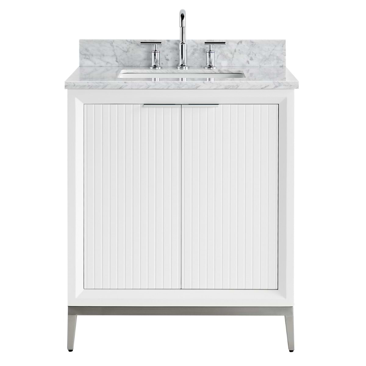 Soho Studio Bungalow White and Silver 30" Single Vanity with Carrara Marble Top White and Silver
