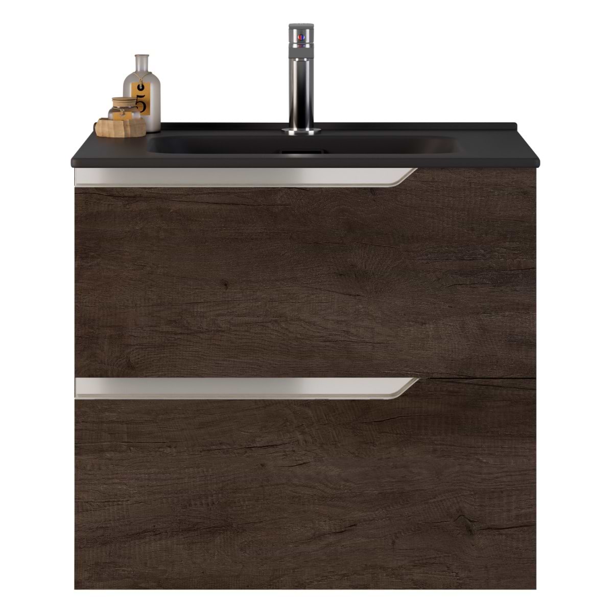 Soho Studio Duo Weathered Oak 24" Single Vanity with Integrated Black Ceramic Top Weathered Oak