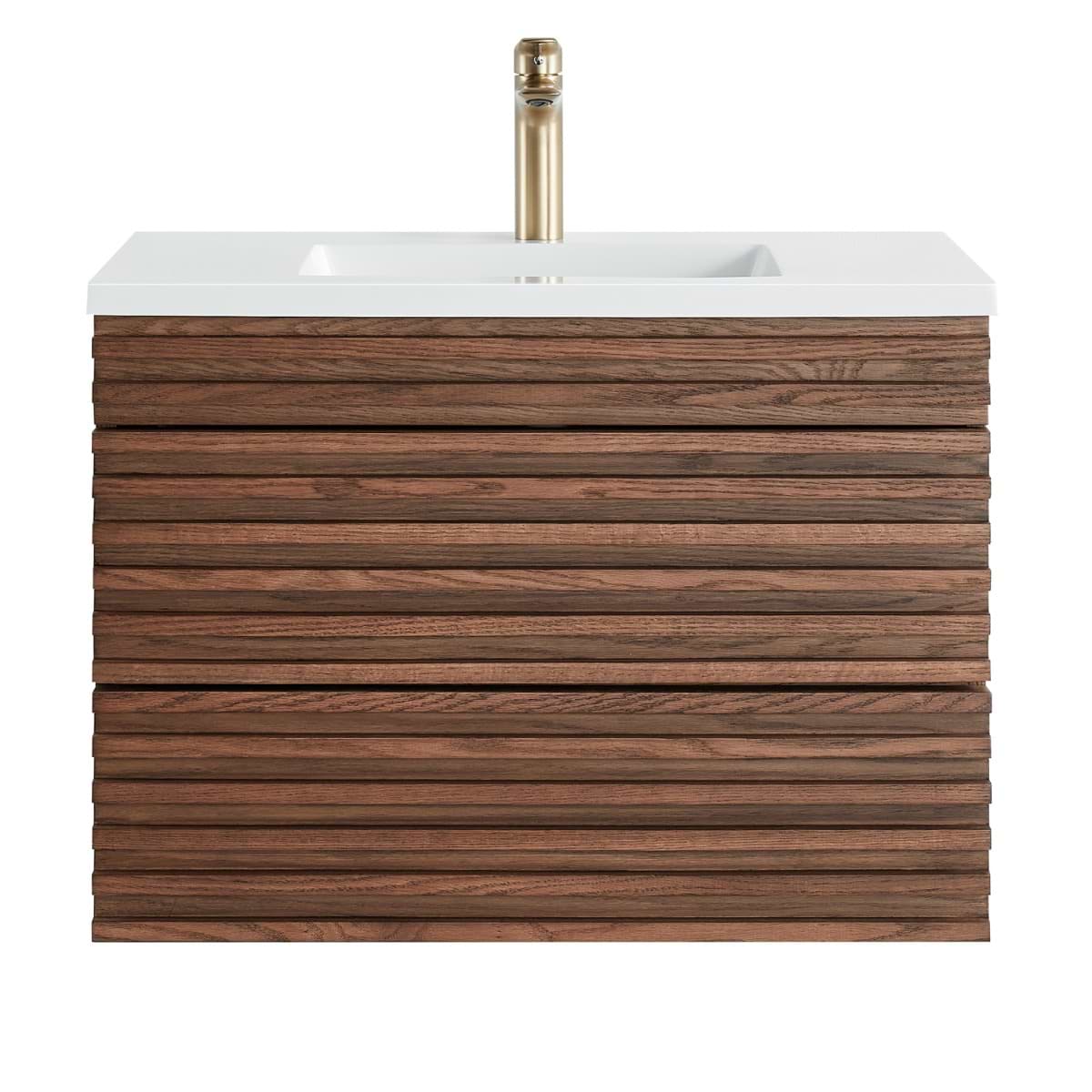 Soho Studio Gibson Dark Wood 30" Single Vanity with Integrated White Acrylic Top Dark Wood