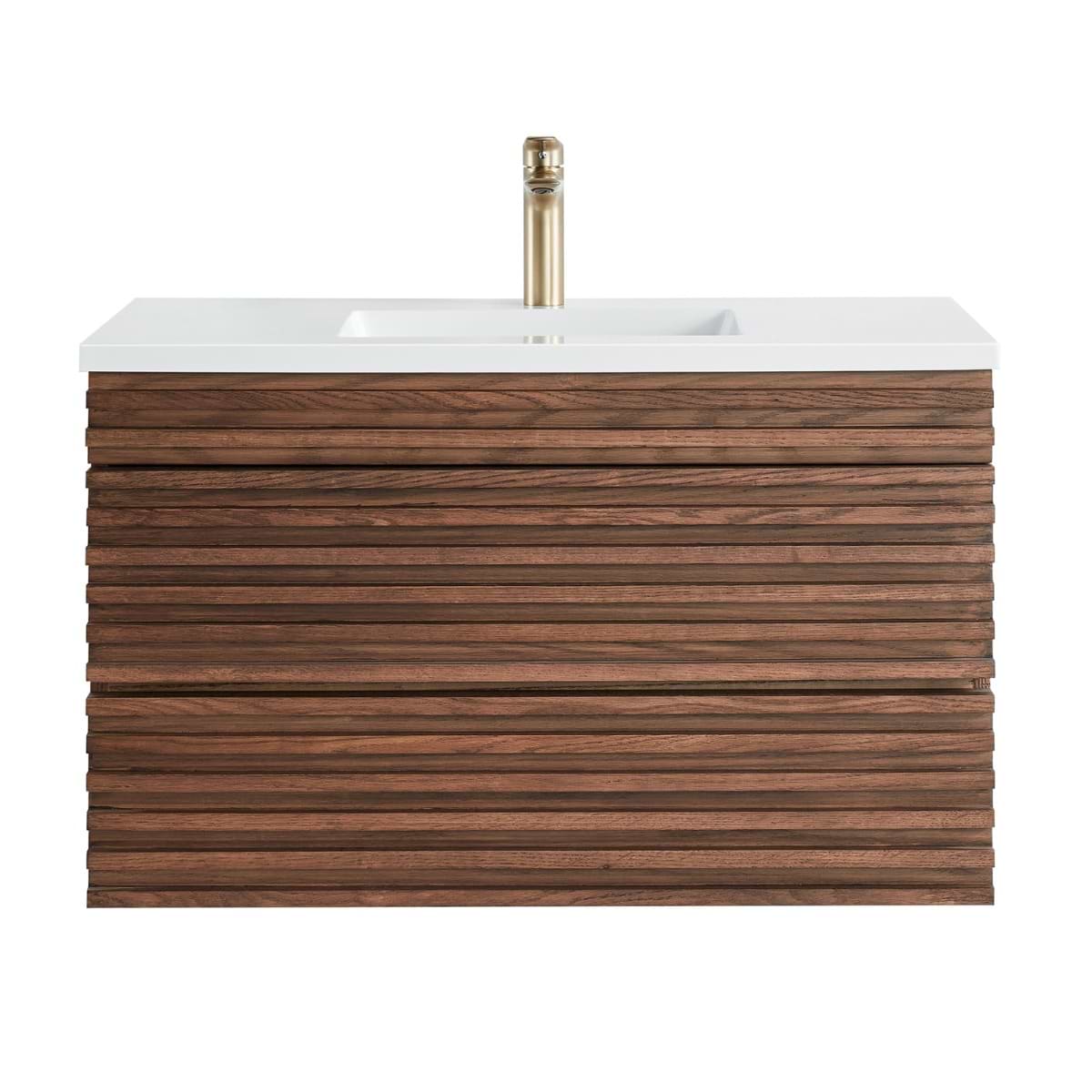 Soho Studio Gibson Dark Wood 36" Single Vanity with Integrated White Acrylic Top Dark Wood