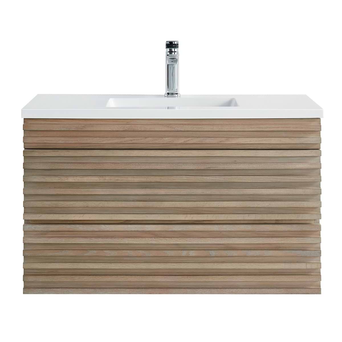 Soho Studio Gibson Light Wood 36" Single Vanity with Integrated White Acrylic Top Light Wood