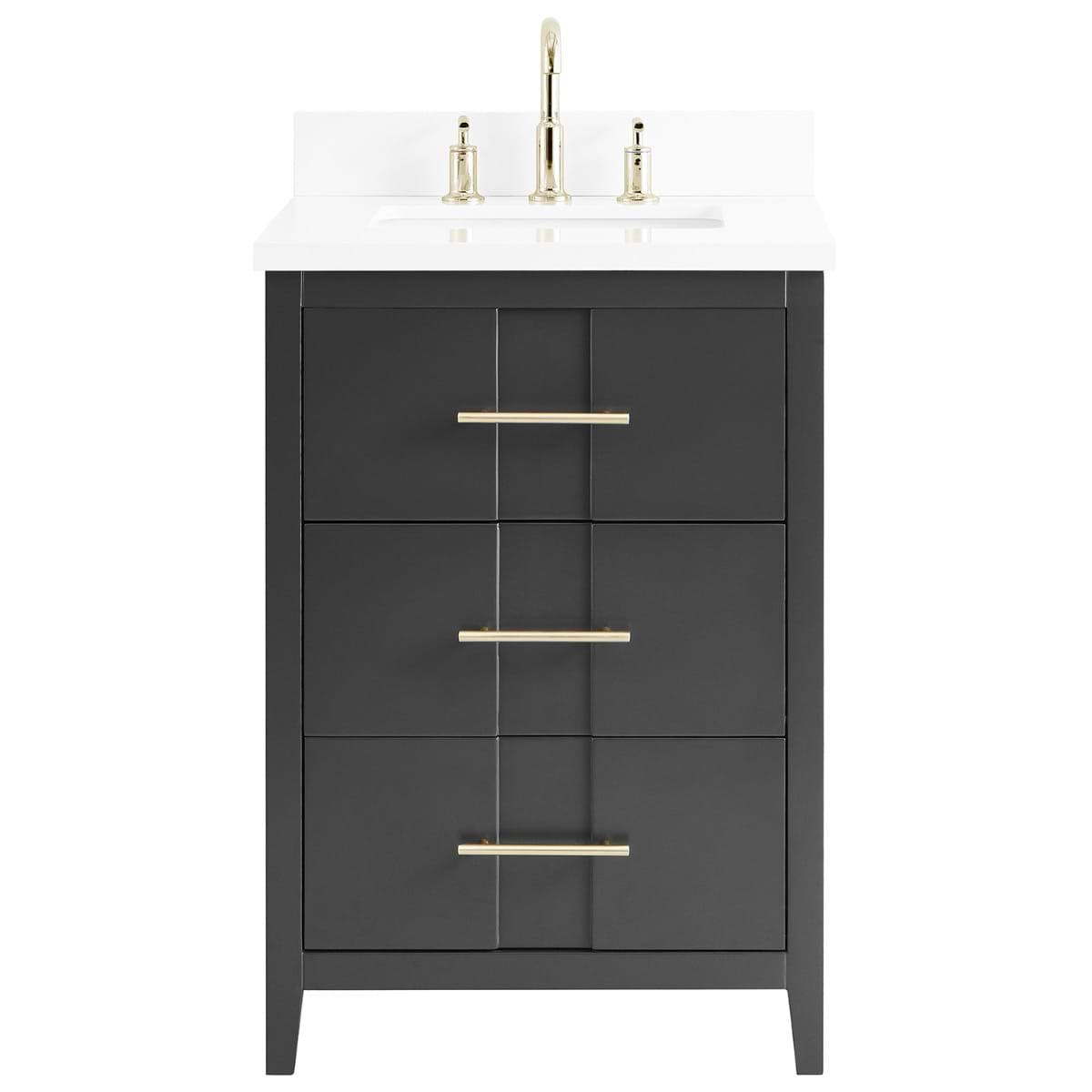 Soho Studio Iconic Charcoal and Gold 24" Single Vanity with Pure White Quartz Top Charcoal and Gold