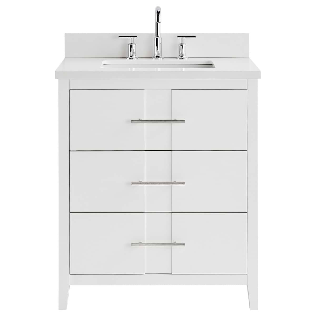 Soho Studio Iconic White and Silver 30" Single Vanity with Pure White Quartz Top White and Silver