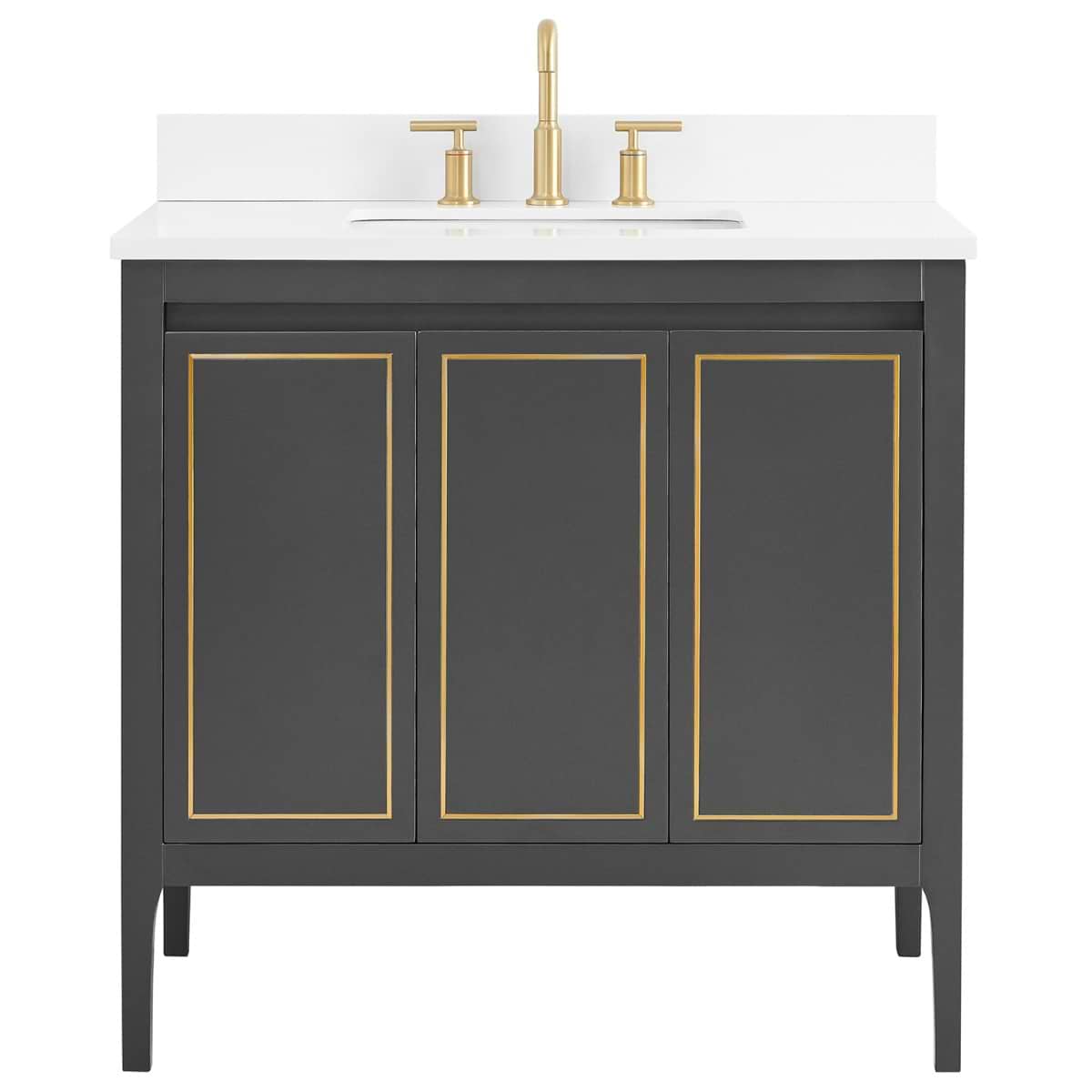 Soho Studio Province Charcoal and Gold 36" Single Vanity with Pure White Quartz Top Charcoal and Gold