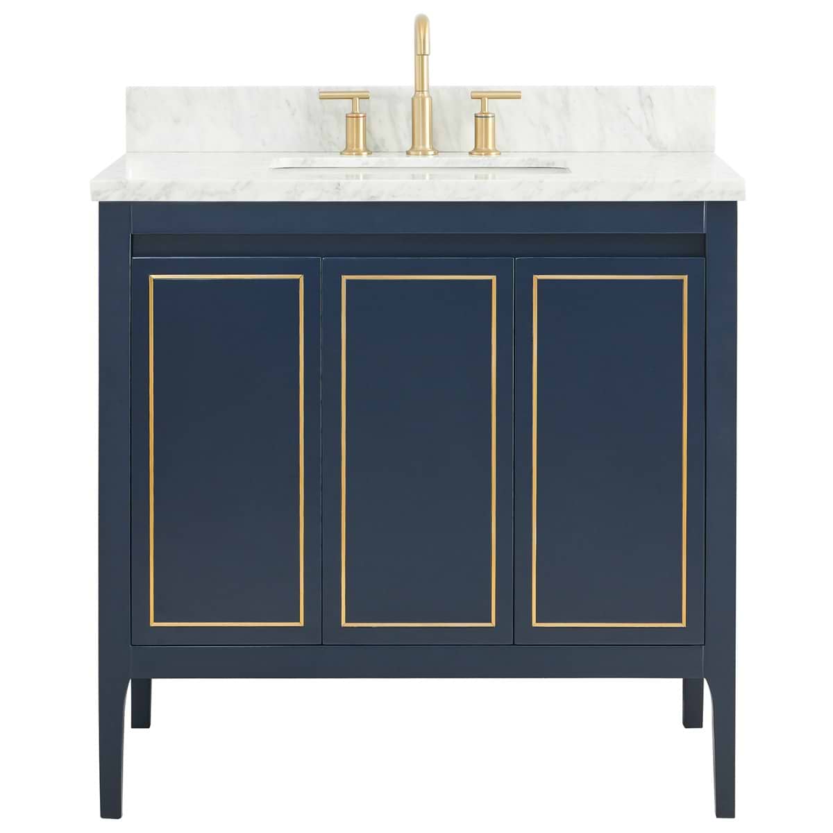 Soho Studio Province Navy and Gold 36" Single Vanity with Carrara Marble Top Navy and Gold