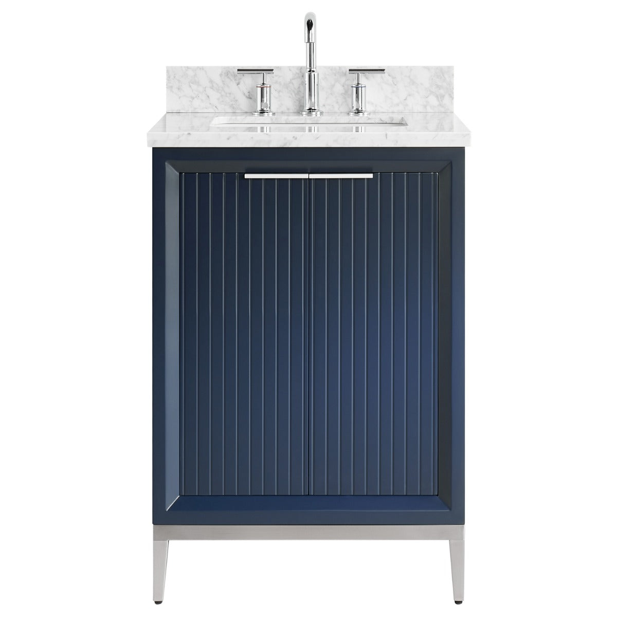 Soho Studio Bungalow Navy and Silver 24" Single Vanity with Carrara Marble Top Navy and Silver