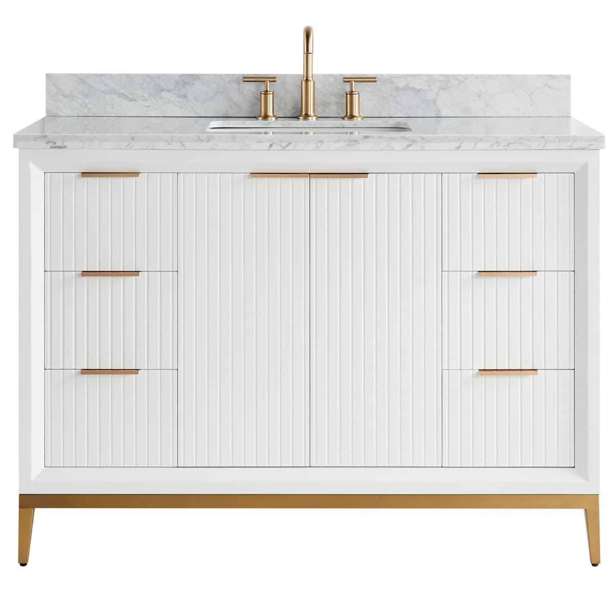 Soho Studio Bungalow White and Gold 48" Single Vanity with Carrara Marble Top White and Gold